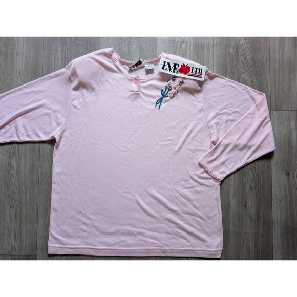 VTG E.M.I. LTD Plus Size 24W Light Pink Long Sleeve Top Floral Embroidery NWT - Picture 4 of 8
